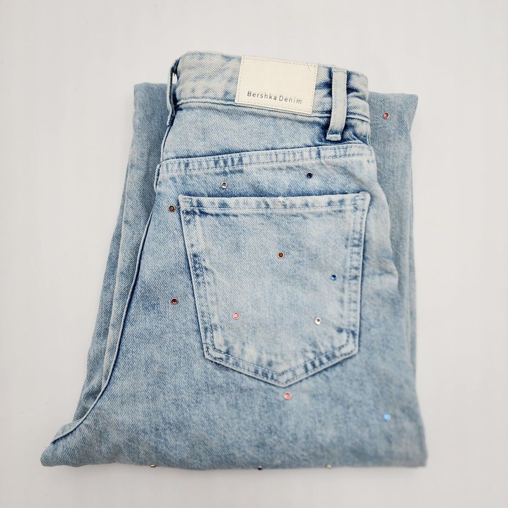Bershka‎ Junior High Waist Straight Leg Jeans Ringstone Size 2 Eur 34 READ